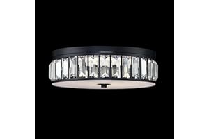 CJY CHENJINYAN LED 25W 3000K/4000K/5000K Farmhouse 12" Crystal Drum Close to Ceiling Light Fixture,Black Finish for Living Dining Room Bedroom Kitchen Island Hallway