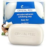 Exfoliating Bar Soap for Men &amp; Women, Crystal Peel Luxury Microdermabrasion Hydrating &amp; Exfoliating Body Soap Bar Solid Magnesium Mineral Scrub for Buffing Away Dirt &amp; Oil Smooths Skin, Lemongrass 8oz
