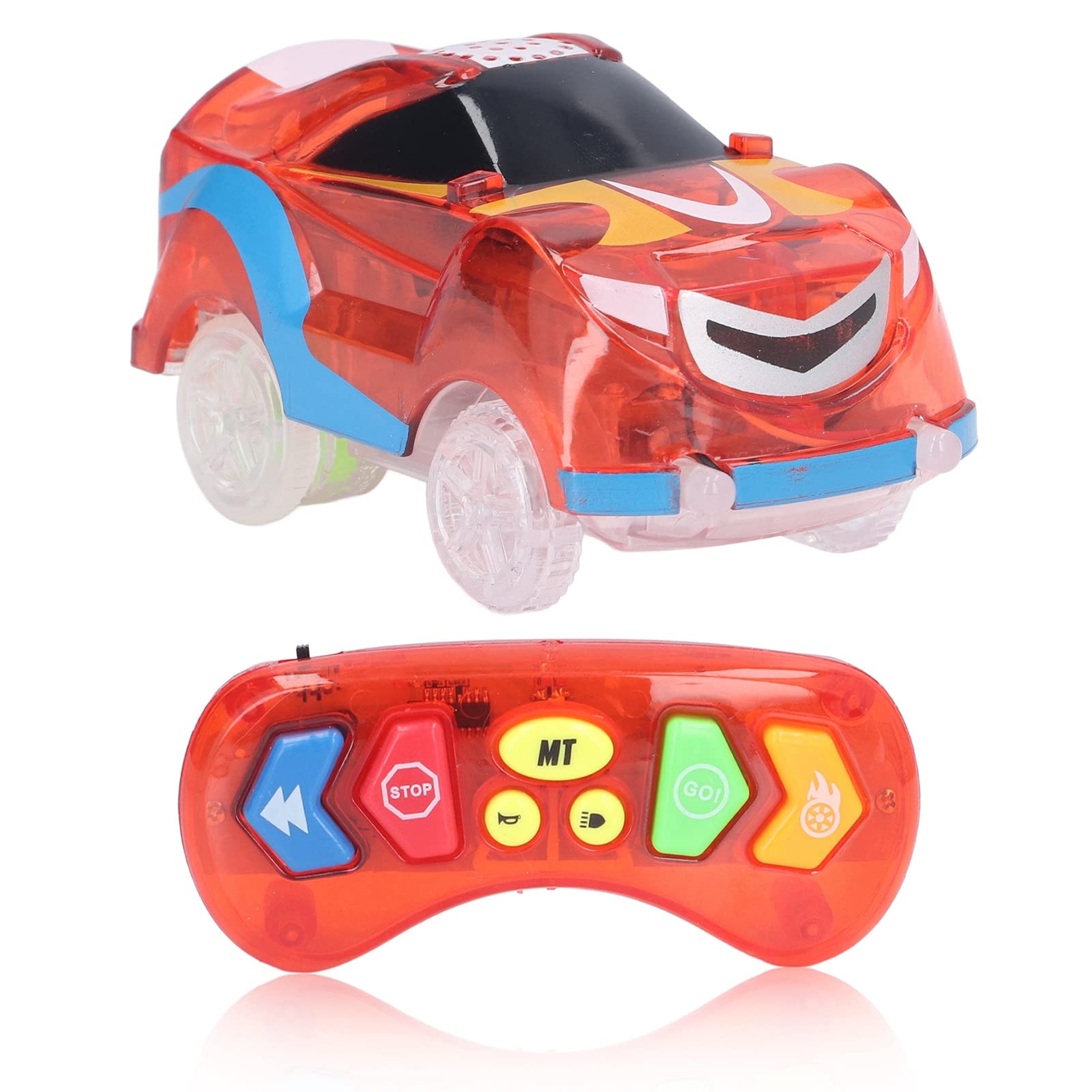 VGEBY Tracks Cars, Tracks Cars 6 LED Lights Remote Control Light Up Track Cars with Music for Children Blue Red Kids Toys