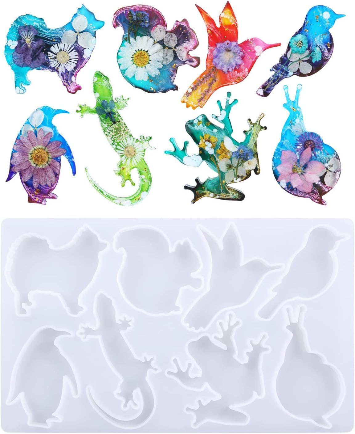 Selecto Bake Silicone Animal Resin Mold Lizard Hummingbird Dog Frog Snail Shaped Epoxy Casting Molds for Wall Décor Room Garden,Summer 3D Resin Mould DIY Making Handmade Home (Reptile, Animal, Birds)