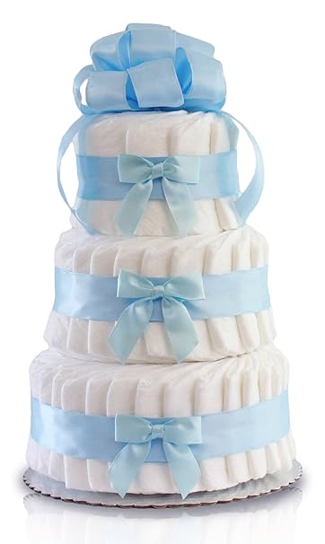 Classic Pastel Baby Shower Diaper Cake 3 Tier Blue