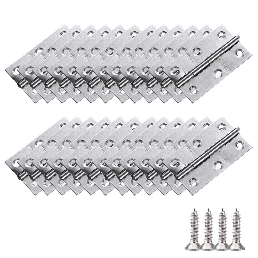 YOFASEN Stainless Steel Hinges - Durable Bearing Hinges Folding Butt Hinges Furniture Cabinet Door Hinges with Matching Fixing Screws, Silver, 2.5 Inch(55 * 34 * 1.0mm) - 24pcs