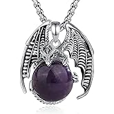 Vito Dragon Necklace for Women Men, Hexagonal Prism Obsidian/Rose Quartz/Lapis Lazuli/Amethyst/Turquoise Healing Crystal Energy Amulet Protection Jewelry Gift, 20"+2"