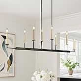 KSANA Black Gold Kitchen Island Lighting, Modern Large 8-Light Linear Chandelier Light Fixture for Dining Room or Living Room