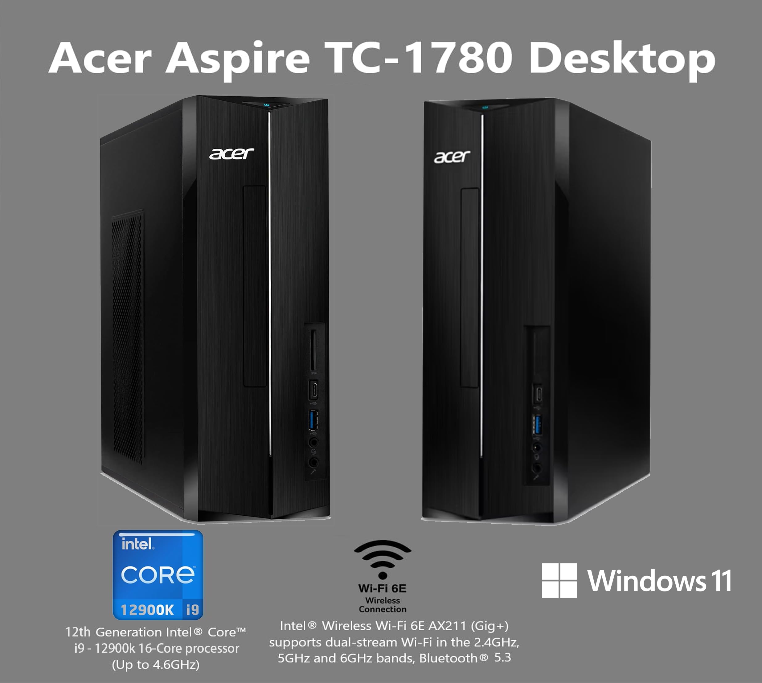 Computadora de escritorio acer 2025 SFF Intel Core i9-12900K (hasta 5,1 GHz), 32 GB de RAM, SSD PCIe de 1 TB, gráficos Intel UHD 730, Wi-Fi, soporte para 2 monitores 4K, teclado y mouse, Bluetooth, RJ45, Windows 11 Home