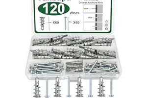 Tanbupu 120PCS Self Drilling Drywall Anchors and Screws Kit 60 Drywall Anchors and 60#8 x 1-1/4'' Screws 1 Size Drywall Anchors with Screws, Zinc Alloy Wall Anchors