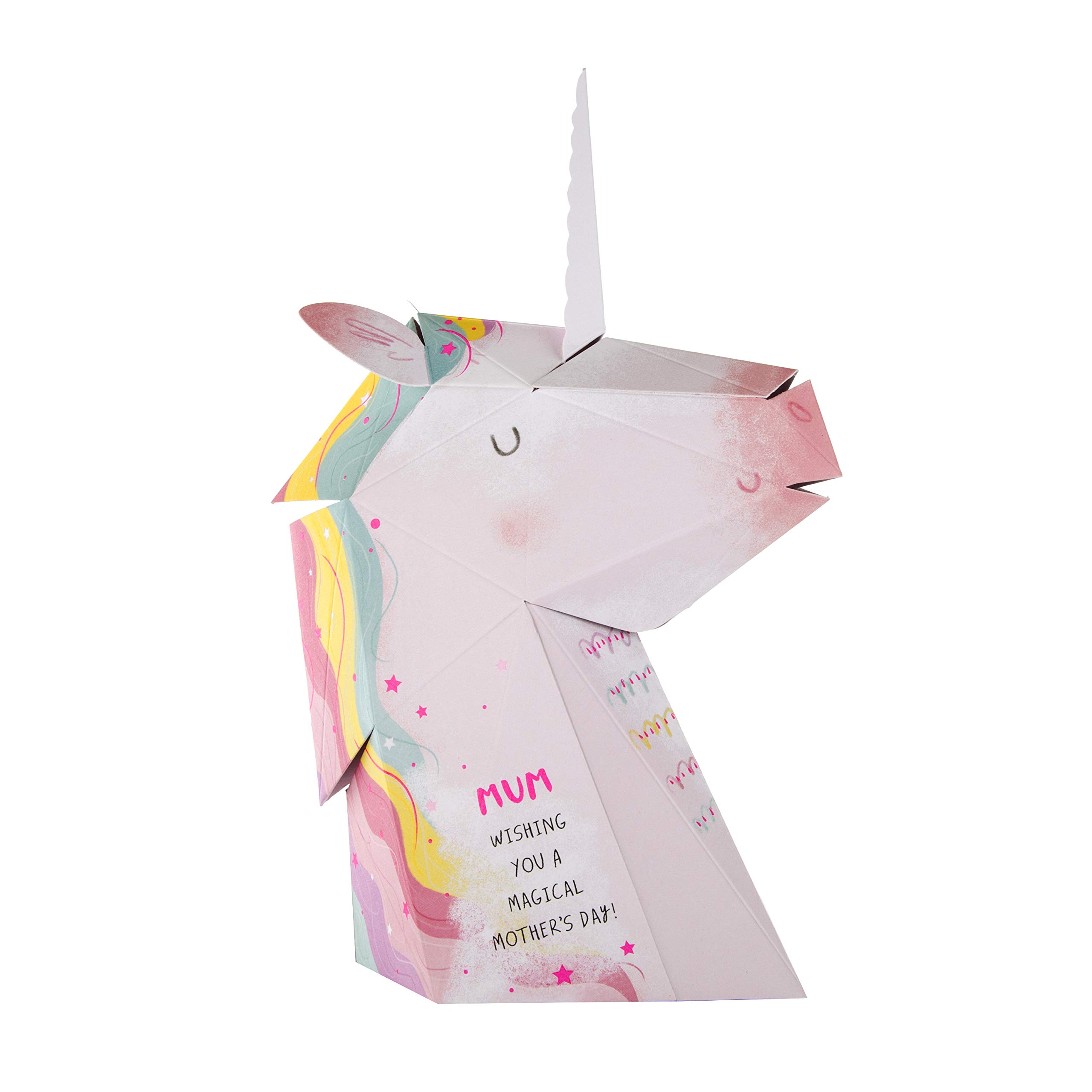 Hallmark Mothers Day Card for Mum, 3D & Pop Up Unicorn Head Design, Pink, Green, Yellow, White