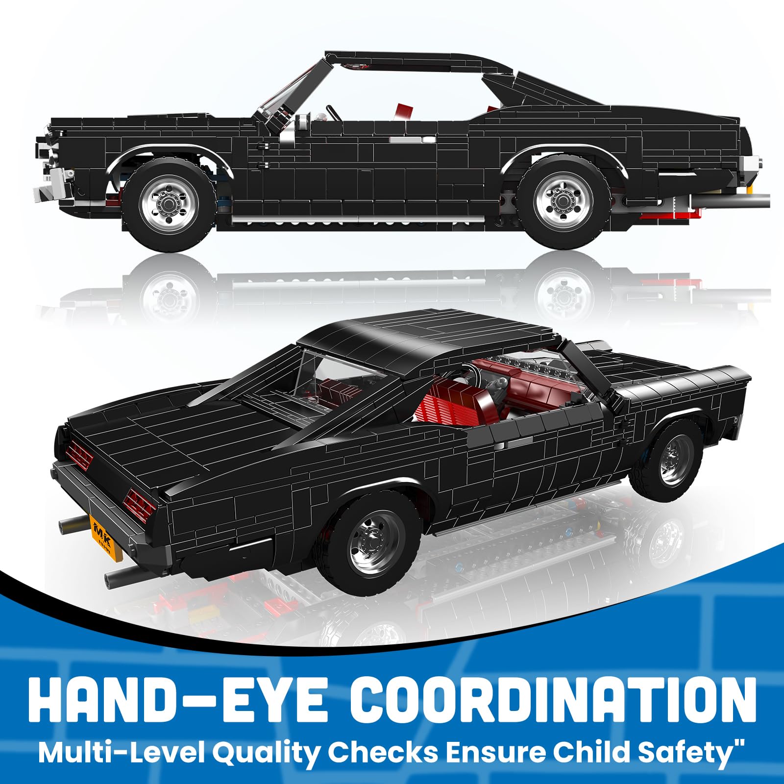 Mould King 10199 Technik Sportwagen Bausteine GTO Rennauto Klemmbausteine Klassischer Amerikanischer Muscle-Car Modellauto für Jungen und Erwachsene(1563 Teile) 5