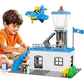 XENQITOYS Large Police Station Toy, Classic Big Building Blocks Police Toys | 2 Police Figures/Prisoner, Police Airplane, 59Pcs Compatible with DUPLO LEGO Police Station Playset for Kids