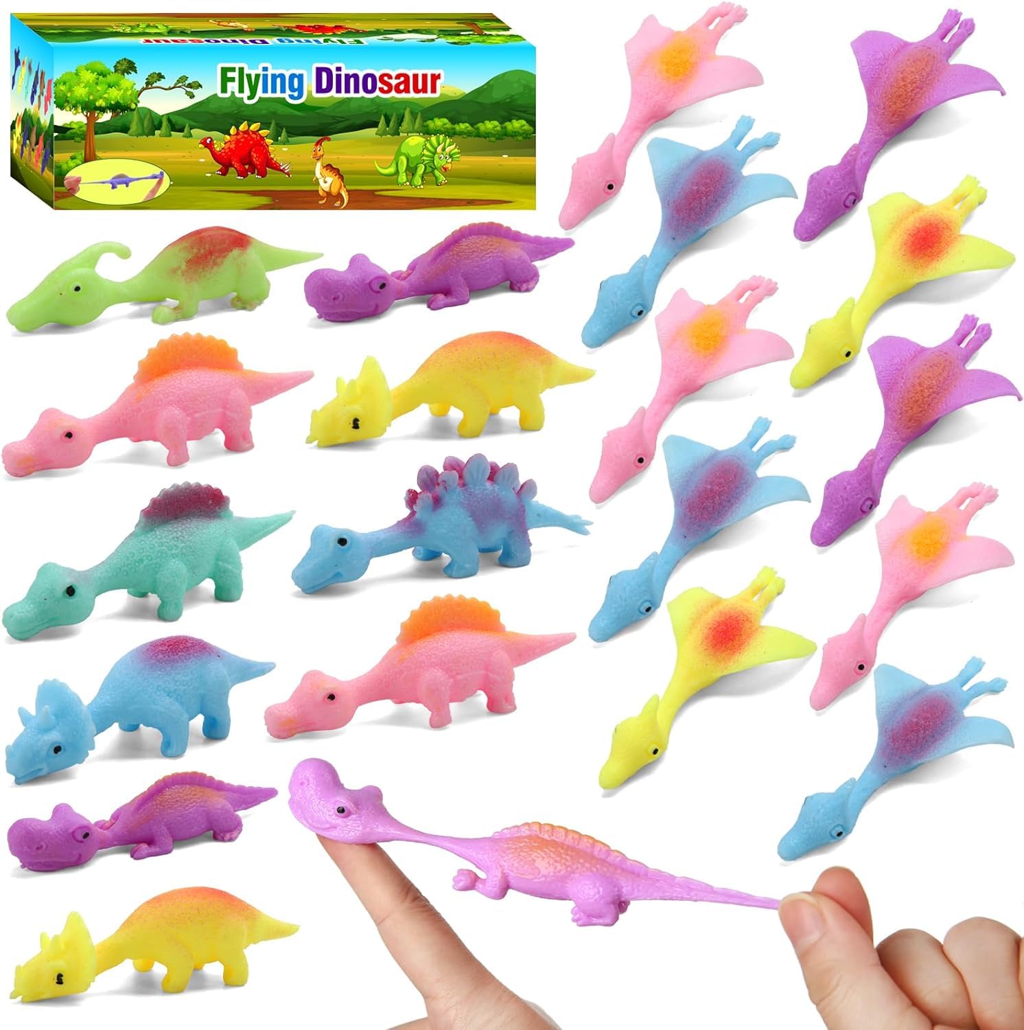 Photo 1 of Mantyplay 38 Pcs Slingshot Dinosaur Finger Toys Party Favors for Kids Sticky Rubber Dino Flying Catapult Fidget Toys for Boys Girls Birthday Goodie Bag Easter Basket Stuffers Valentines Xmas Gifts