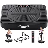 Homesy Vibration Plate Exercise Machine for Lymphatic Drainage | 2 Resistance Bands and Remote, LED display, Fat Burning, Supports up to 300 lbs, Compact for Home Workouts