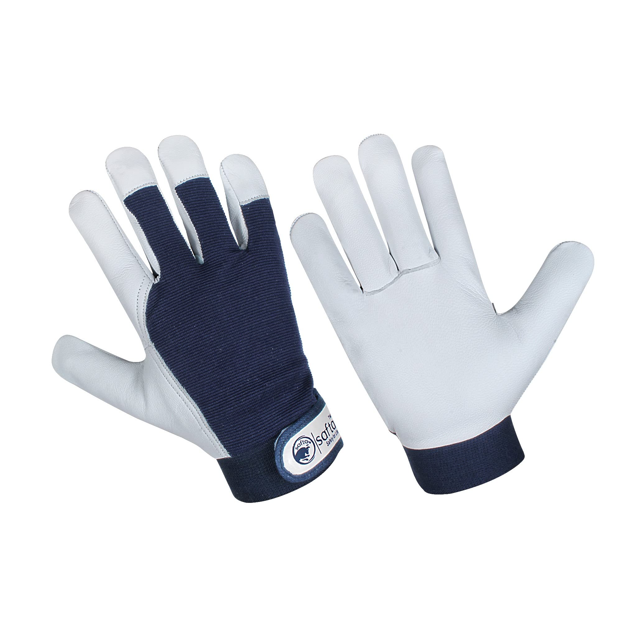SAFTA Gardening Gloves for Men & Women, Leather palm with Breathable Spandex back, Thorn proof Gardening Glove, Multipurpose Gloves for Mechanics, Ware House, Driving Work (Blue, Large)