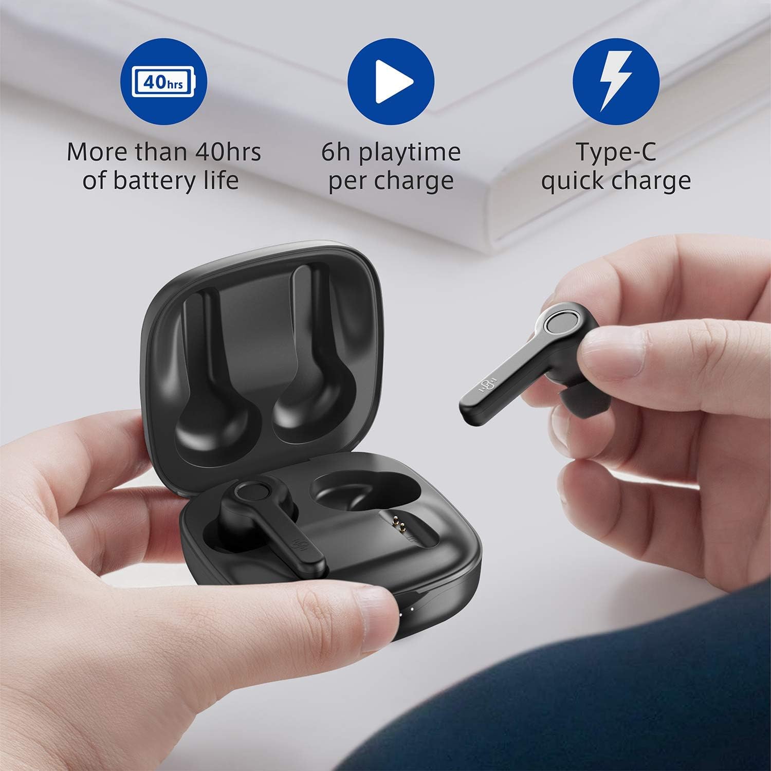 Wireless Earbuds, [Upgraded] Boltune Bluetooth V5.0 in-Ear Stereo [USB-C Quick Charge] IPX8 Waterproof Wireless Headphones 40Hours Playing Time Bluetooth Earbuds Built-in Mic Single/Twin Mode: Electronics