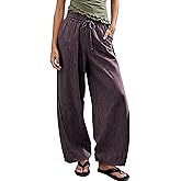 Jianzhixiao Women's Striped Barrel Pants Drawstring Waist Wide Leg Trousers Pockets Casual Comfort for Office Lounge Travel