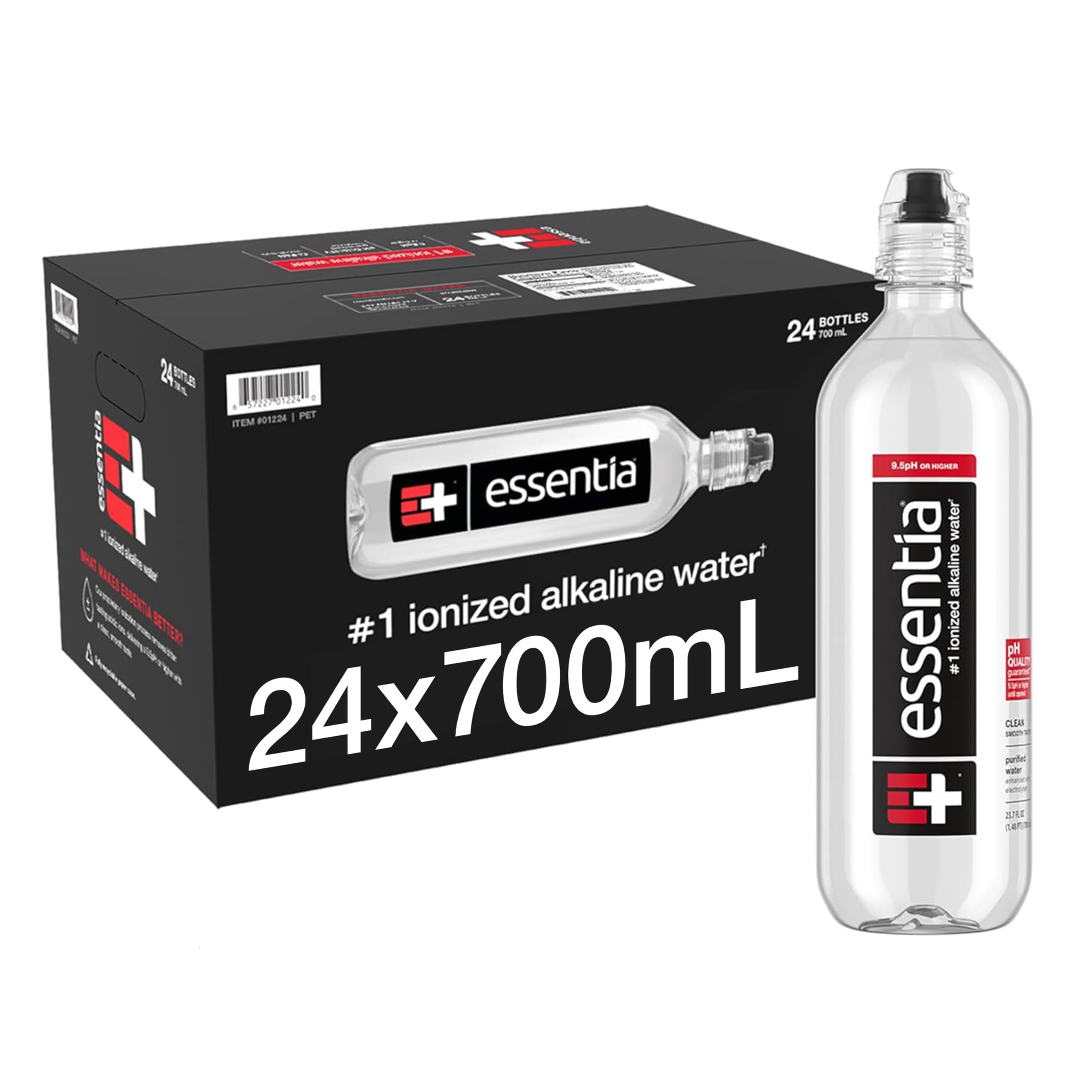 Photo 1 of Essentia Water LLC, Ionized Alkaline Bottled Water; 99.9% Pure, Infused with Electrolytes, 9.5 pH or Higher with a Clean, Smooth Taste, 23.67 Fl Oz (Pack of 24)