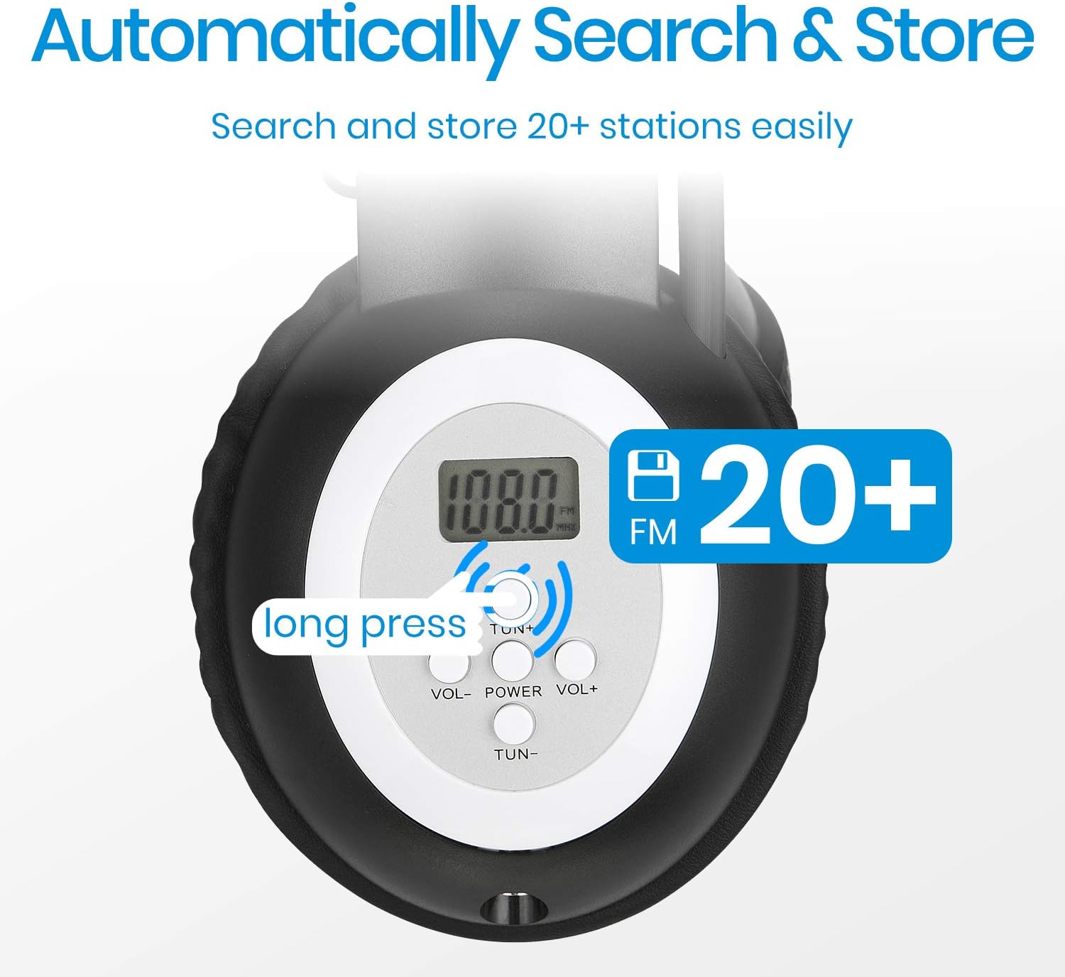 Moukey MHr1 Walkman Headphone Radio, Portable FM Stereo Headset Radio Operated by 2AA Battery, Automatic-up Search Radio Station, Hearing Protector Earmuff: Home Audio & Theater