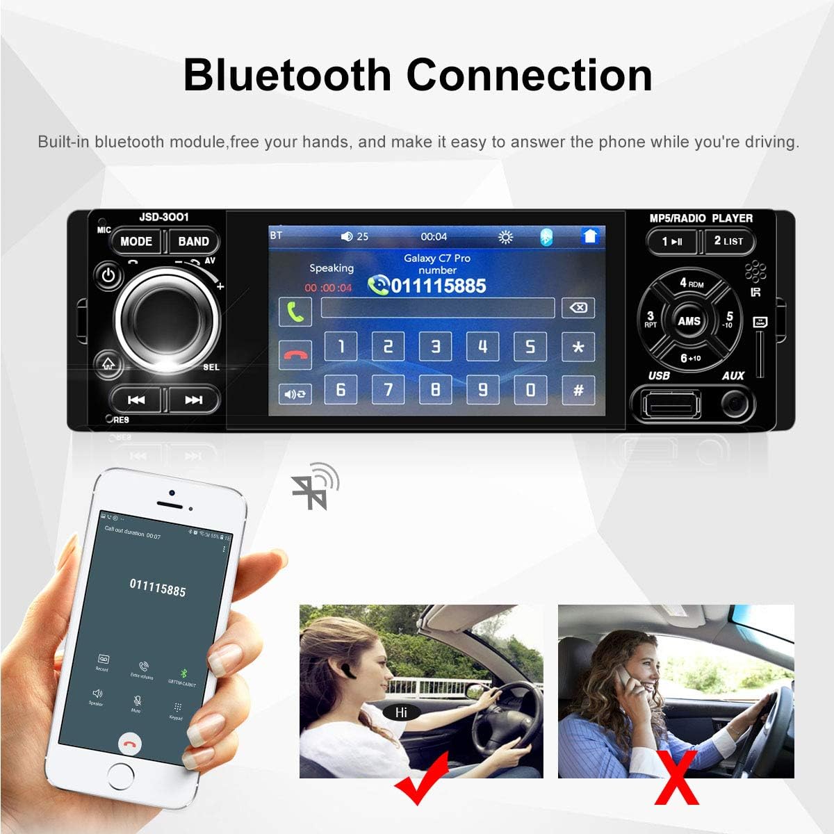 Car Radio Bluetooth 1 Din Car Stereo Carplay Android Auto 4 inch Touch Screen Auto Audio Mirror Link Rear View Camera USB AUX Player - Image 5