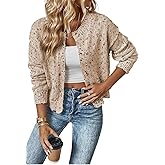 SELINK Women's Cardigan Sweater Elegant Rhinestone Decor Multicolor Confetti Sweater Cardigan Solid Long Sleeve Outwear