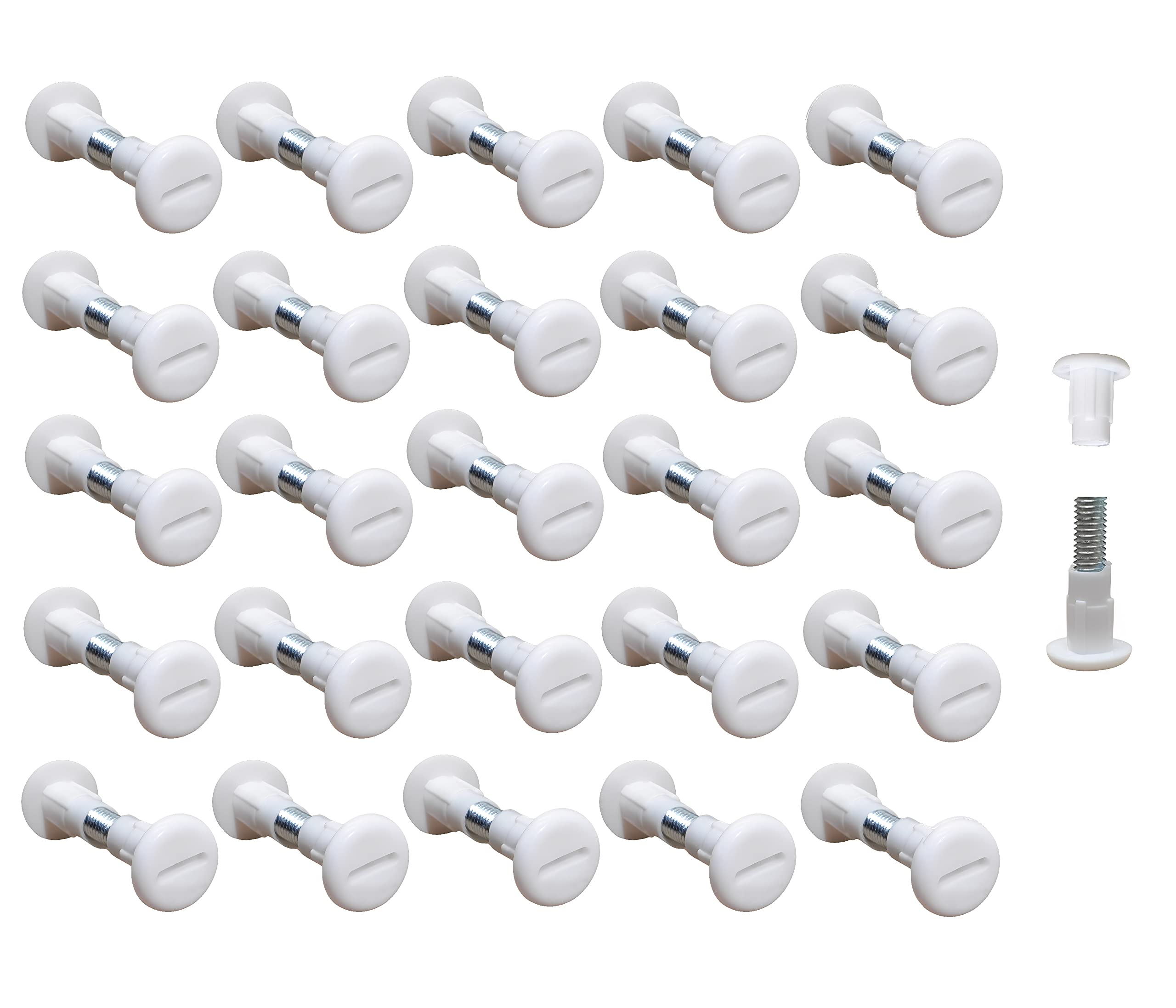 TERF® Cabinet Connecting Jointing Binding Post Screw Bolt M6 (6mm) Steel Threaded Furniture Cabinet Fixing Connector Screw for Join Furniture Thickness 27mm to 32mm White - Pack of 20