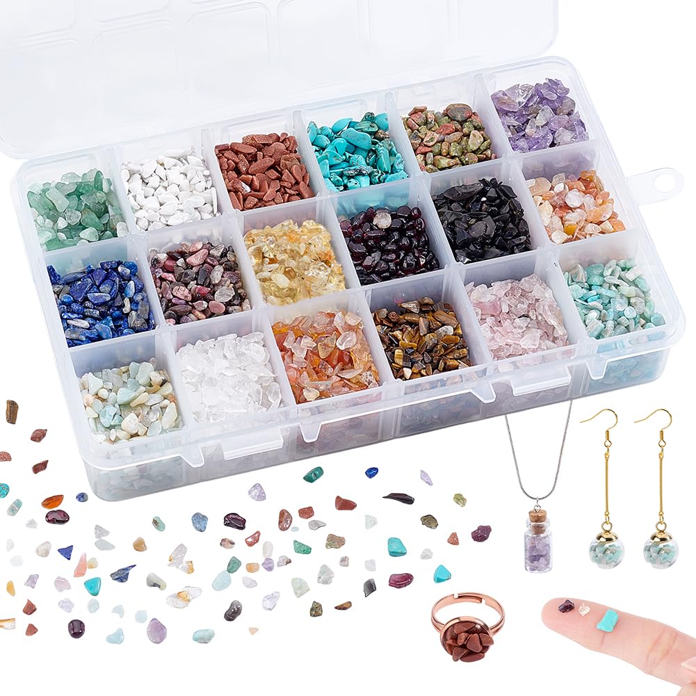 NBEADS About 8100 Pcs Natural Gemstone Chips 2-4mm, 18 Styles Undrilled Mini Crystal Chips Natural Irregular Shaped Nugget Loose Stone for Jewelry Making