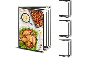 AIJMGUO 4Pack Menu Covers 8.5 X 11 Inch,Menu Holder 4 Page 8 View Transparent Restaurant Menu Cover Book Fits 8.5x11" Standard Size, Clear Menu Sleeves, Leather-Style Design, Black