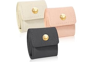 HINGTAI 3Pcs Mini Travel Jewelry Bag, Leather Jewelry Organizer Foldable Pouch for Necklaces, Rings & Earrings - Compact Jewelry Case with Buckle for Women, Travel Accessories (Beige, Pink, Gray)