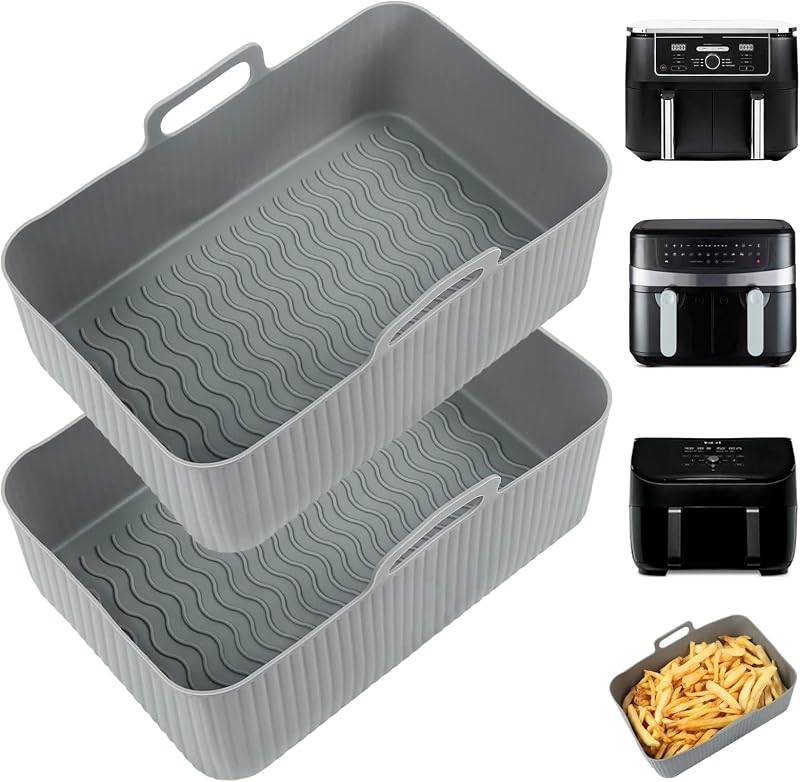 YQL Large Silicone Air Fryer Liner for Ninja AF451UK AF400UK 9.5L 2PCS