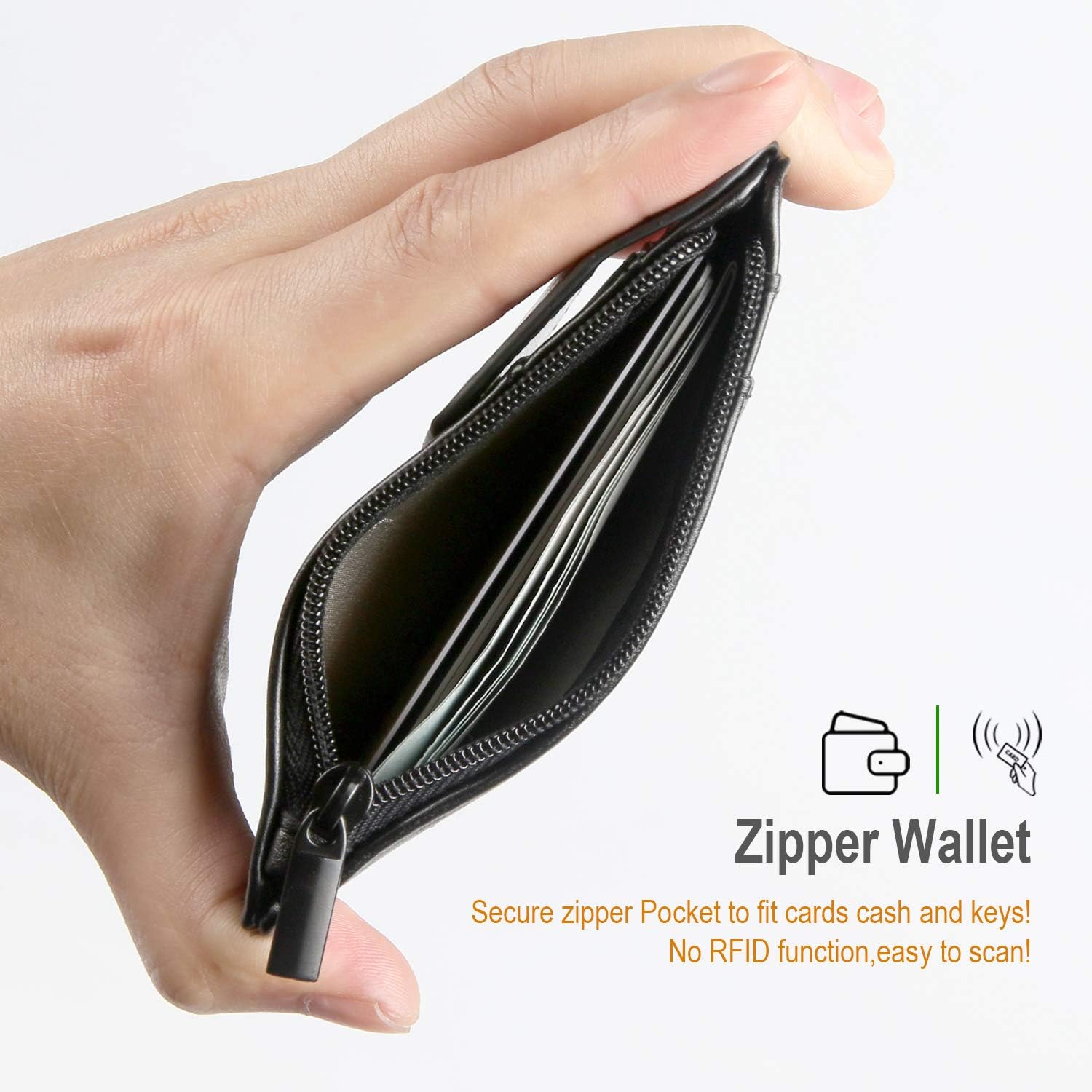 Leather Badge Holder with Zipper Pocket, 1 Clear ID Window and 3 Card Slots with Secure Cover, Premium Leather ID Holder with Nylon Lanyard for Office School ID, Credit Cards, Driver Licence : Office Products