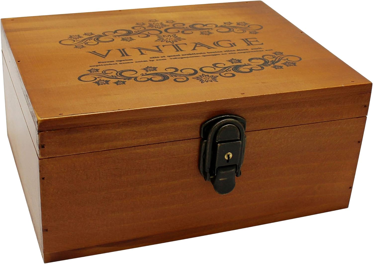 VKSG Vintage Wooden Storage Box with Hinged Lid Decorative