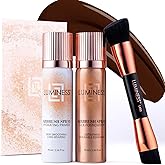 LUMINESS Airbrush Spray Silk Foundation Starter Kit - Light Rich - Foundation, Primer & Dual-Sided Angled Buffing Brush - Medium, Buildable Coverage, Anti-Aging Formula Hydrates & Moisturizes