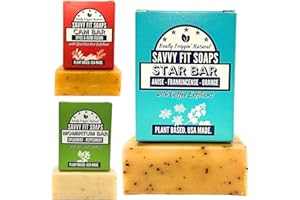 Savvy Fit Soaps Handmade Natural Soap Bar - TOP EXFOLIATORS - STAR Bar, CAM Bar, MOMINTUM Bar Soap Bars - Plant-Based - Both Body & Face - Cruelty-Free Gift for All (Pack of 3) 4.5 oz/Bar