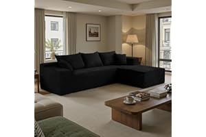 SIMTONAL Black Cloud Couch Sectional Sofa in Box with L-Shape Chaise,Modern Modular Couches Upholstered with Deep Seat for Living Room,No Assembly Required