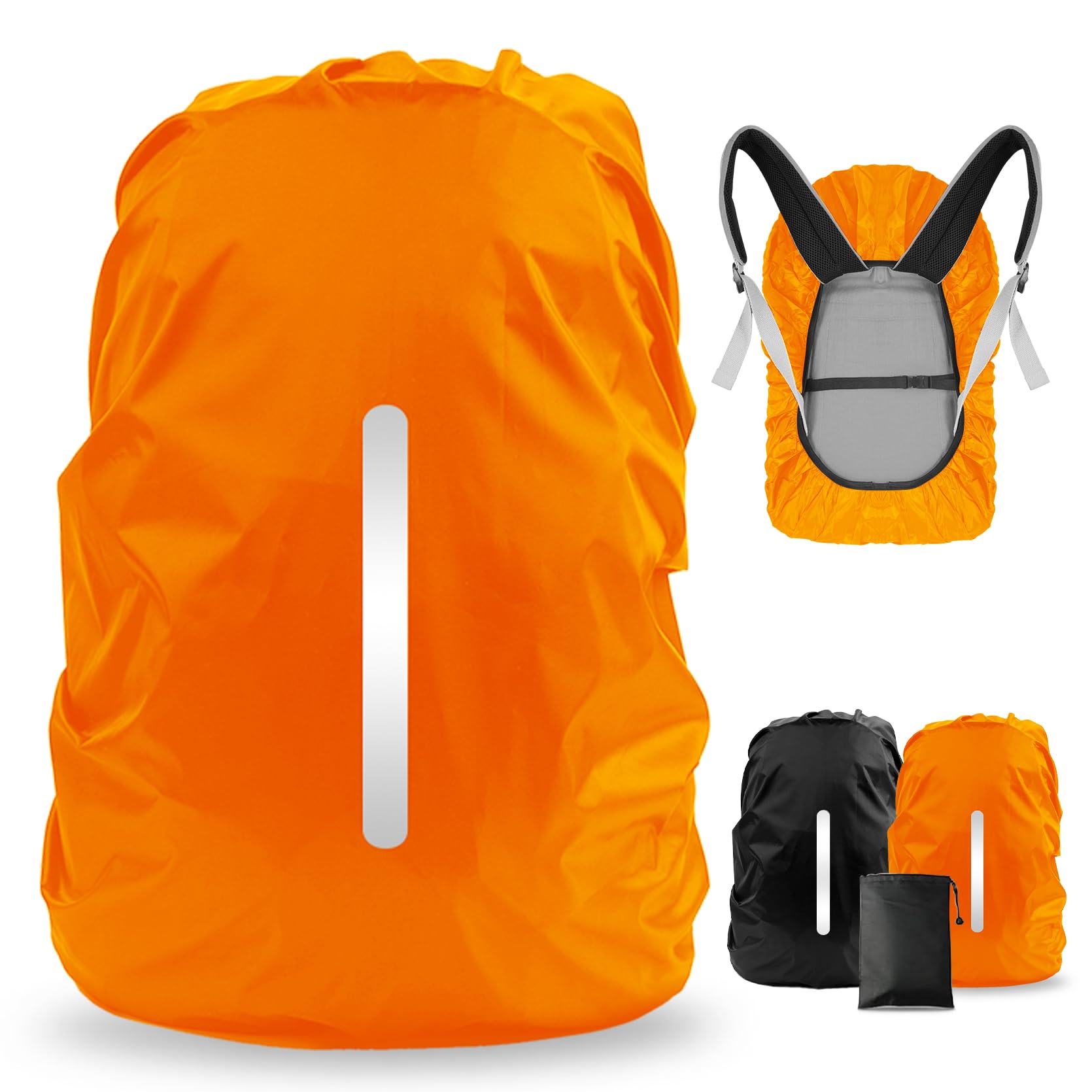 LAMA 2pcs Waterproof Rain Cover for Backpack, Reflective Rainproof Protector for Anti-dust and Anti-Theft S 18L-25L Black Orange