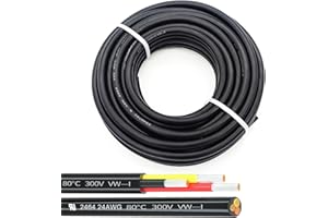 CBAZY 24AWG UL2464 Power Cable Stranded Electrical Wire LED Red & Black & Yellow 3 conductors tinned copper 3Cord(2464-24AWG-3C- 25ft)