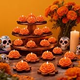 Fupohua 24 PCS Marigold Orange Candles, Day of The Dead Decor | Flower candles perfect for Dia de los Muertos, Halloween, Diwali, Mexican, table centerpieces, home and festival decor.
