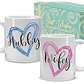 Palasarkaaa Heart Pattern Hubby and Wifey Coffee Mug Set of 2 for Mr & Mrs, Valentines Day Gifts for Women Wife Girlfriends Mom