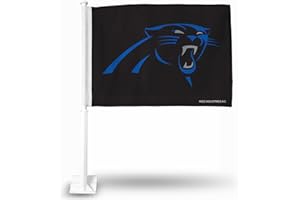 Rico Industries NFL Carolina Panthers - Black Car Flag with included Pole 16 x 19.5-"