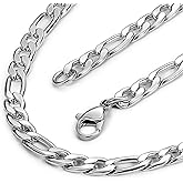 Evevil Figaro Chain Stainless Steel Curb Necklace Neck Link Chain Figaro Link Chain For Men (5mm, 18-40 Inches Chain)