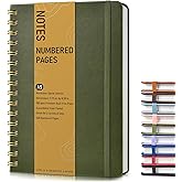 Lined Spiral Journal Notebook, A5 Hardcover Spiral Journals for Women Men, 150 Numbered Pages Spiral Bound Notebook, 100 GSM College Ruled Notebooks for Work, Note Taking 5.75" x 8.38", Olive Green