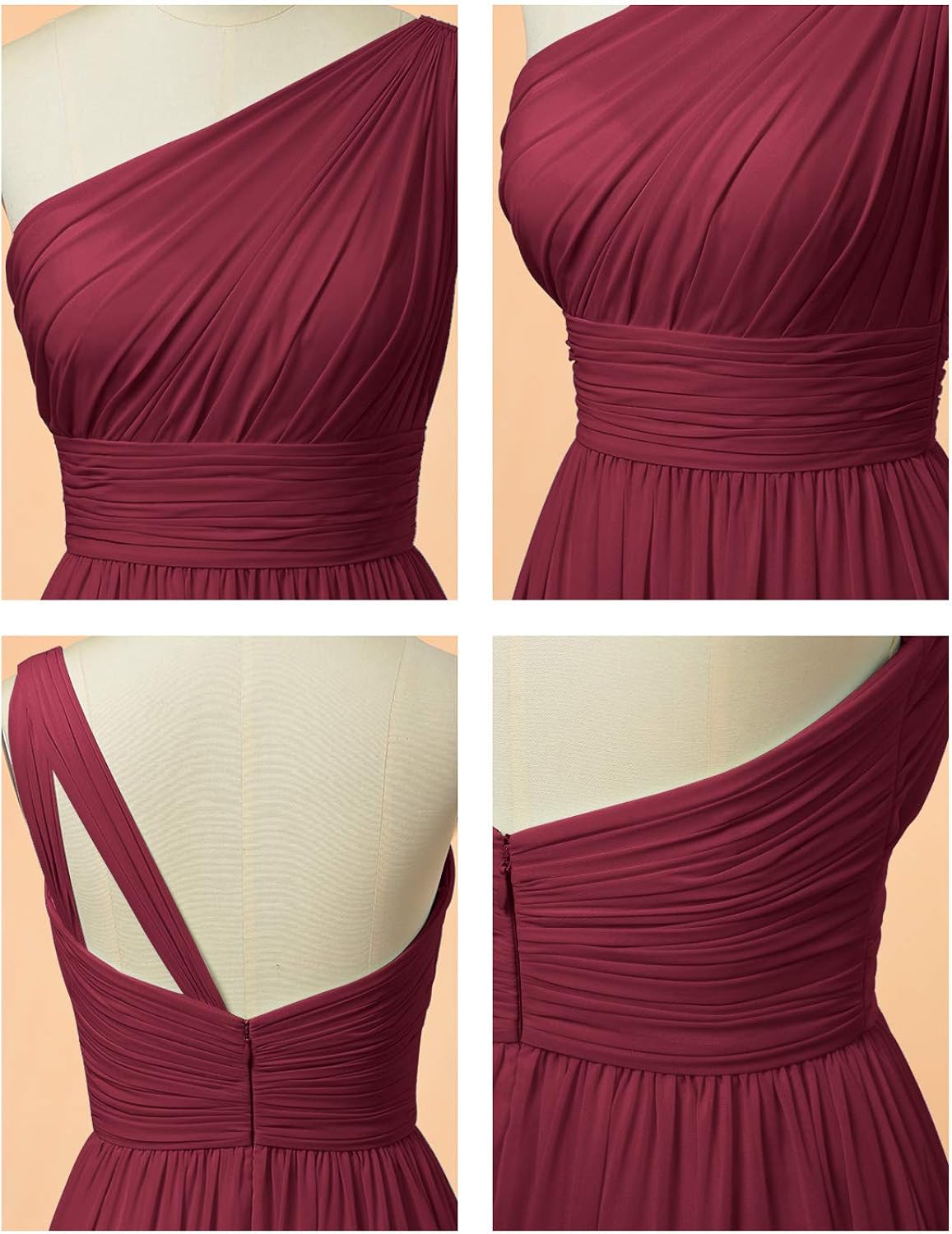 Alicepub One Shoulder Bridesmaid Dress Chiffon Long Maxi Formal Dresses for Women Party