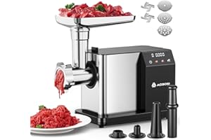 AAOBOSI Meat Grinder ,[3000W Max], w/Touch Color Screen, Non-Clogging Tech, Built-in Storage, 3 Speed Settings, Grinding, Sau