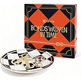 LIFVER Kinarelle 5.25" Black Checkered Ceramic Jewelry Tray, Decorative Trinket Dish & Vintage Ring Dish, Gift Box with Blank Greeting Card, Ideal for Birthday or Christmas Gift