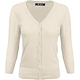 YEMAK Women's Knit Cardigan Sweater – 3/4 Sleeve V-Neck Basic Classic Casual Button Down Soft Lightweight Top (S-3XL)