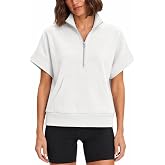 ZIZERY Women's Half Zip Sweatshirt Short Sleeve Pullover | Relaxed shape, mock neck, wide sleeve bands, front pouch pocket and ribbed hem; machine washable for everyday wear.