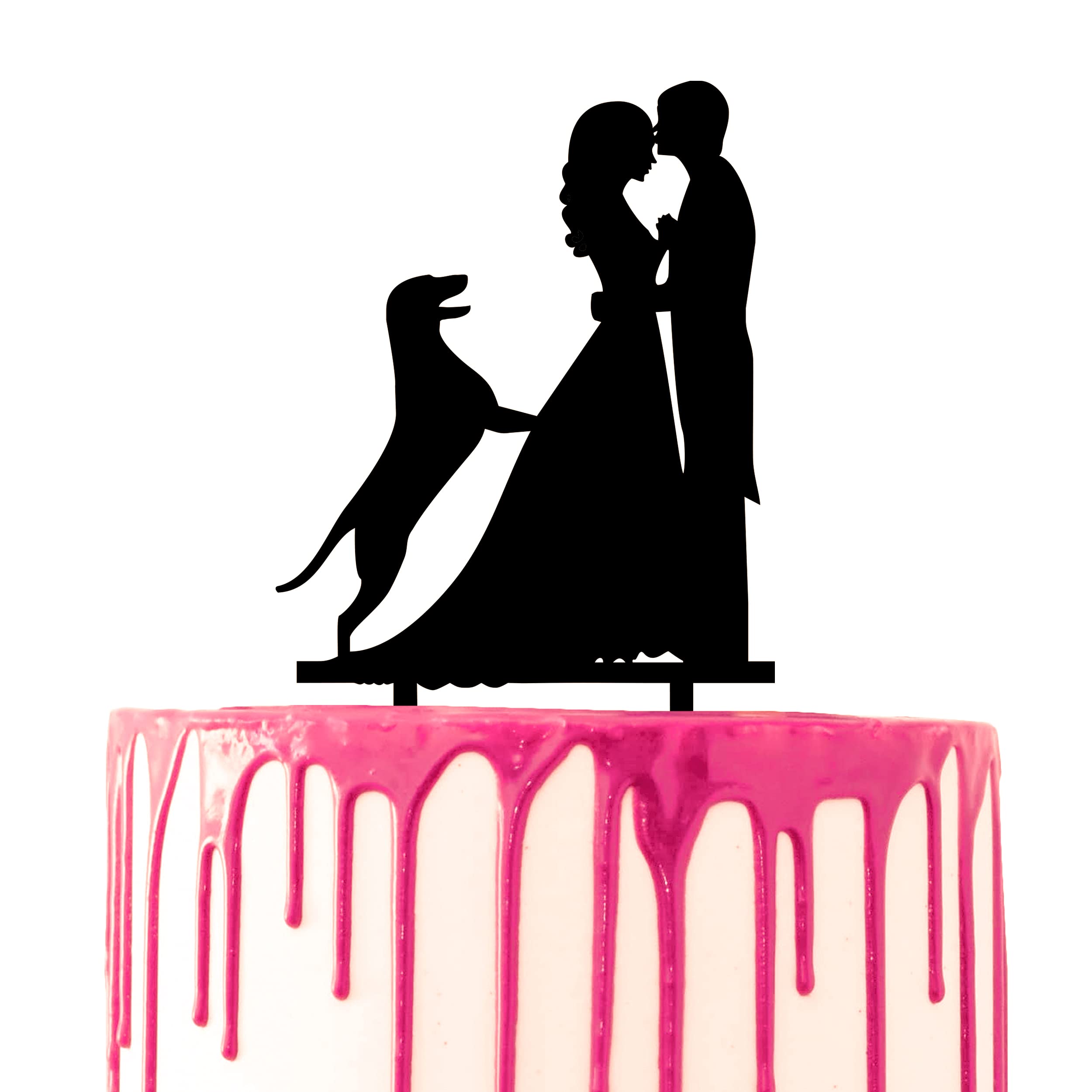 CARISPIBET Wedding cake topper groom forehead kiss bride with German shepherd dog silhouette
