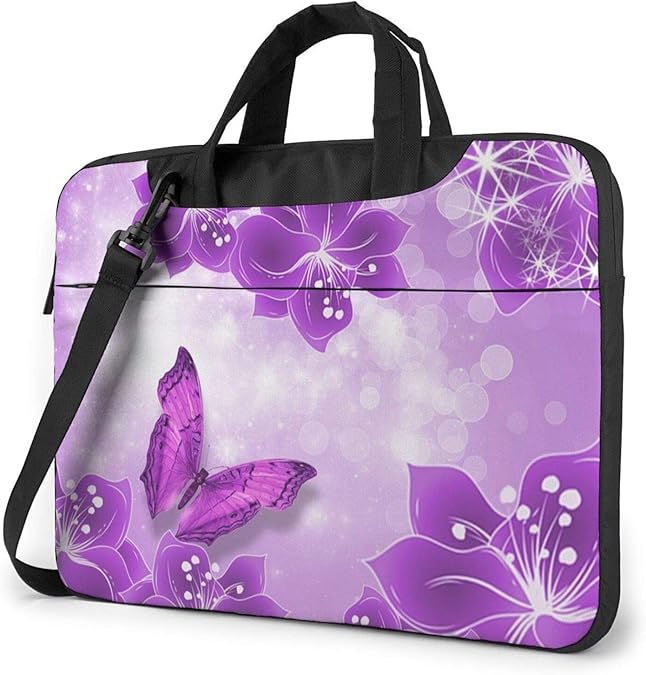 Purple Butterflies Laptop Bag, Shoulder Shockproof Laptop