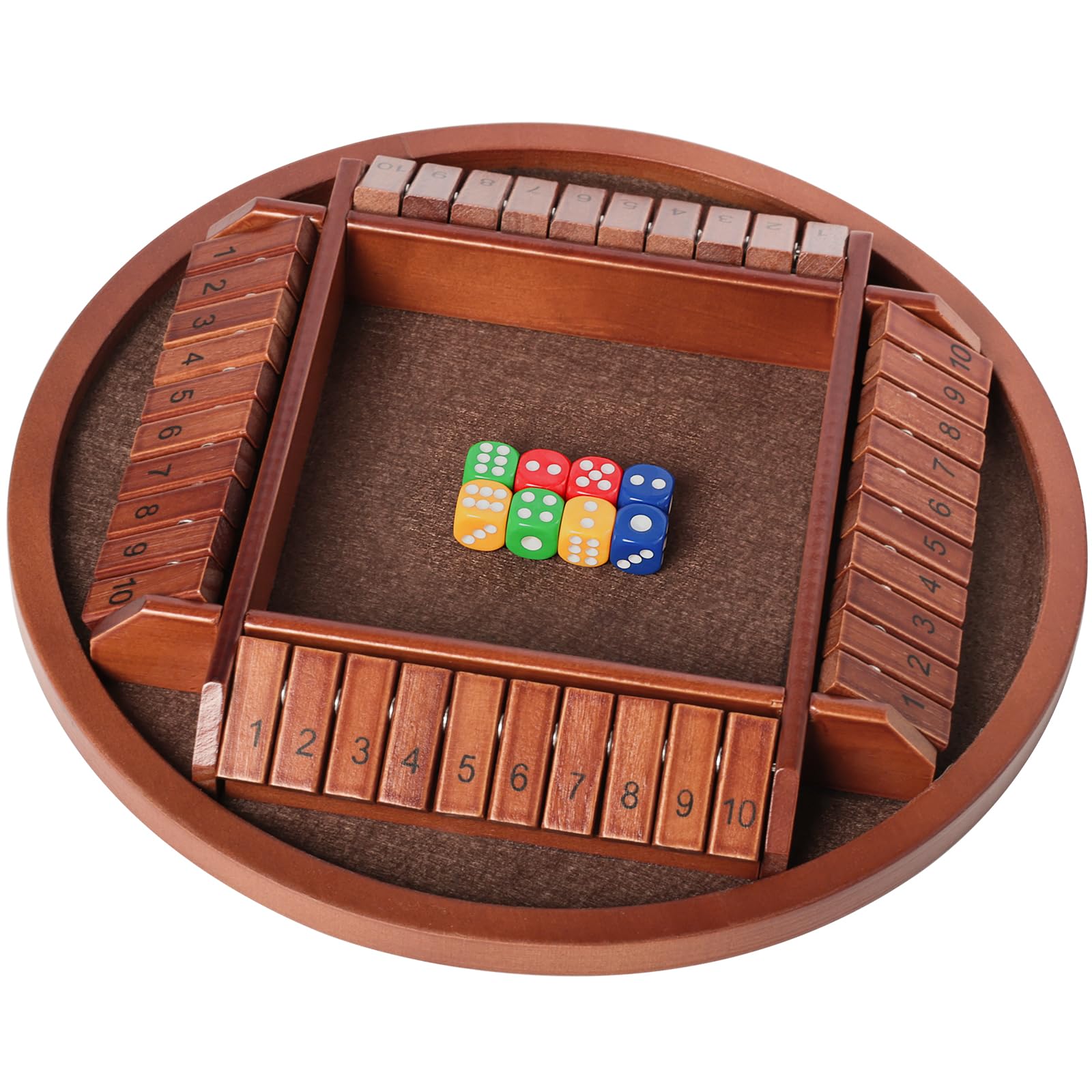 Shut The Box Dice Game,2-4 Player Family Wooden Board Table Math Games, 8 Dices Classics Tabletop Version Games for Classroom,Home,Party or Pub - Brown