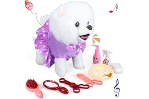 GOBRILLFUN Interactive Walking Plush Puppy Toy Dog: Realistic Wagging Tail, Grooming Set, for Kids Ages 3-6+ (Great Pyrenees), Ideal Gift for Girls