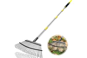 Coopvivi Rake Heavy Duty 6FT Long Garden Rakes , 18.5 Inch Wide Leaf Rake for Lawns, 25 Metal Tines, Adjustable Stainless Steel Handle for Leaves, Yards, Grass, Garbage, Weeds, Debris (Yellow)