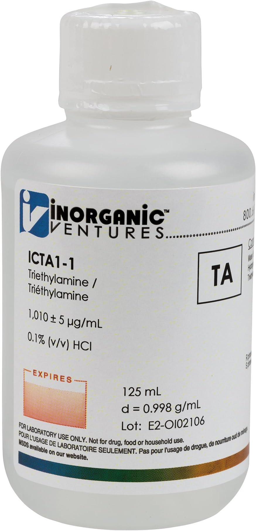 Inorganic Ventures ICTA1-1 1000 ppm Triethylamine Standard for Ion Chromatography, 125mL Volume